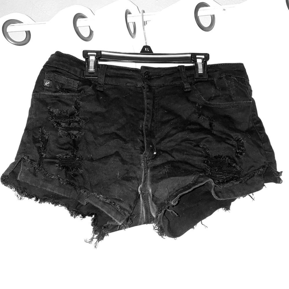 Black denim shorts